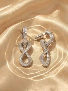 SWAROVSKI 無限符號水晶耳環，梯形全水鑽 8 字形耳環，送給女友的生日禮物 - 銀色 - 查看 2