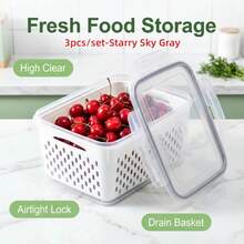 Large Capacity Fruit & Vegetable Storage Container With Removable Colander, Refrigerator Food Storage Box, Extends Freshness Of Berries, Fruits And Vegetables - View 9