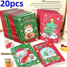 20pcs Christmas Limited Edition Cartoon Notebooks, Random Mixed Style Cartoon Christmas Tree Crystal Ball Illustrations, Compact Portable Holiday Notebooks, Deer Snowman Illustrations Student Stationery Holiday Gifts, Student Holiday - Multicolor - View 1