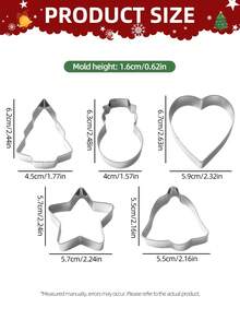 4/5Pcs Stainless Steel Christmas Cookie Cutter Set, Xmas Tree Snowman Heart Star Bell Shapes Biscuit Molds For Holiday Baking DIY Fondant Cake Decor - View 2