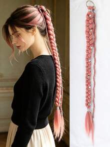 24Inch Silver Ring Buckle Star Fried Dough Twists Braid Fashion Braided Fine Silver Wire Ponytail Hair Decorate With Pentagrams Suitable For Ladies - Multicolor - View 12