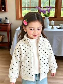 Young Girl Autumn/Winter Polka Dot Zipper Casual Daily Long Sleeve Jacket - Apricot - View 1