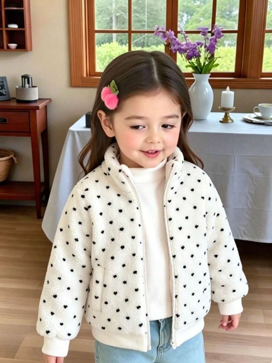 Young Girl Autumn/Winter Polka Dot Zipper Casual Daily Long Sleeve Jacket - Apricot - View 1
