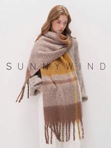 1pc Women's Casual Versatile Warm Polyester Plaid Scarf For Autumn/Winter Daily Use - Camel - View 4
