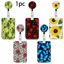 1pc Rose Sunflower Butterfly Avocado Print Lanyard Card Holder Set - Multicolor - View 1