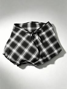 New Plaid High-Waist Skirt With Decorative Drawstring Design, Unisex, Adjustable Tie, Ruffle Hem, Suitable For Home Wear, Autumn/Winter - Multicolor - View 12