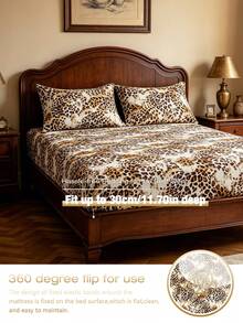 Blissful 2/3pcs Leopard Print Bedding Set, Fresh Style, Suitable For Bedroom, Guest Room, Dormitory (Boy/Girl Dorm Bedding), Set Includes: 1 Elastic Fitted Sheet + 1/2 Pillowcase (Inner Core Not Included) - Multicolor - View 2