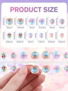 288pcs Mini Wearable Nail Tips, EBANKU Kids Autumn/Winter Fake Nails, Full Cover Acrylic Nail Set With Adhesive, Suitable For Little Girls And Small Nails - Multicolor - View 2
