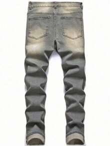 Men's Distressed Stretch Denim Jeans - Street Fashion Essential, All Season Wear - Blue - View 3