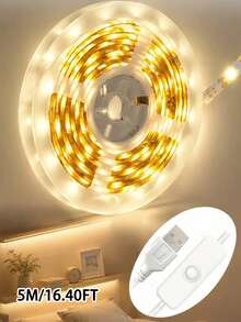 1pc LED Light Strip With Button Switch - USB Powered, Warm White, Length Optional From 1m To 10m, Suitable For Vanity Mirror Lighting, Home DIY, Desk, Bedroom, TV Wall, Ceiling, Holiday Decoration, Mother's Day/Valentine's Day Gift And Party Events - Warm Light - View 17