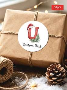 1/30/90/160pcs Customizable Christmas Round Stickers, Customizable Classic Pattern Text Waterproof PVC Stickers, Multiple Sizes, Perfect For Gift Wrapping, Christmas Card Decoration, Glass Bottle Decor, Party Table Setting, Perfect For Friends, Family, Partners, Party Hosts, Perfect For Christmas, Party, Birthday - Multicolor - View 12