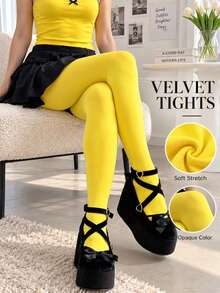 1pc Velvet Tights For Women, Soft Stretch Opaque Pantyhose, Smooth Slim Fit Stockings For Fall Winter Party, Date Night, Cosplay & Daily Wear - Multicolor - View 2