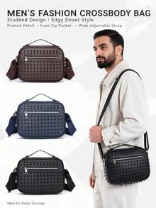 Men's Rivet PU Crossbody Bag, Fashion Forward Travel Camera Bag, 3 Colors Available, Gift For Boyfriend - Multicolor - View 2