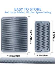 3pcs/1pc Kitchen Silicone Dish Drying Mat, Foldable Dish Drying Mat, Sink Drainer Mat, Non-Slip Drying Mat, Anti-Stain Easy To Clean, Suitable For Kitchen Countertop, Dining Table, Shower Rack, Waterproof, Non-Slip, Heat-Resistant, Coffee Bar Accessories, Cup Mat, Utensil Rack, Essential Home, Restaurant Decor, Halloween, Christmas, Best Gift For Women - Multicolor - View 8