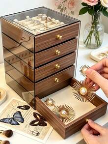 1pc 5-Layer Acrylic Velvet Jewelry Box, Drawer-Style Jewelry Storage Box, Multi-Functional Jewelry Display Box, Suitable For Earrings, Necklaces, Rings, Watches, Bracelets, Lipsticks And More - Jewelry Box - View 2