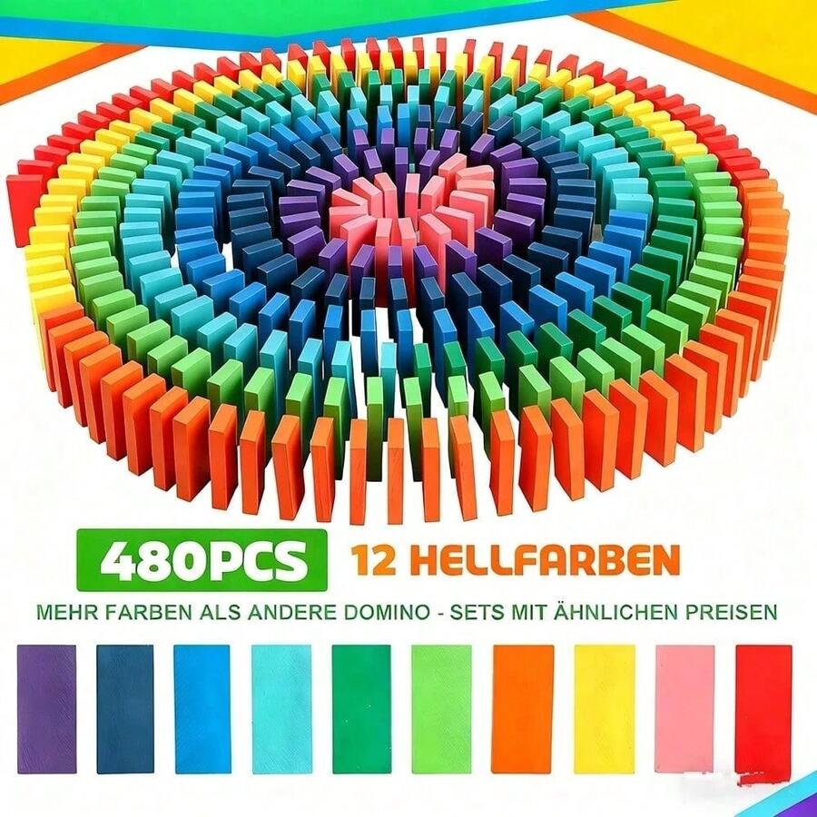 480-Piece Colorful Wooden Domino Set-Featuring Stacking Races And Tabletop Puzzle Games; An Educational Toy Perfect For Family Interaction And An Ideal Gift For Christmas Or Birthdays. - Multicolor - View 1