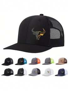 1PC Bull Head Graphic Print Baseball Cap, Unisex Fashion Versatile Trucker Hat, Baseball Cap Suitable For Daily Wear - Multicolor - View 1