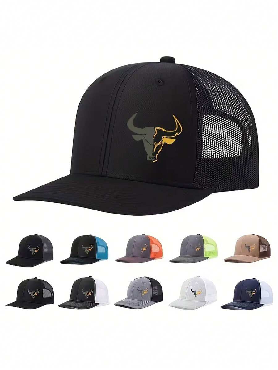 1PC Bull Head Graphic Print Baseball Cap, Unisex Fashion Versatile Trucker Hat, Baseball Cap Suitable For Daily Wear - Multicolor - View 1