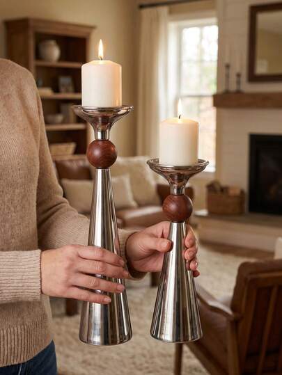 1/2 piezas Portavelas de alta gama con forma de cono plateado espejo y accesorios, portavelas decorativo de centro de mesa vintage moderno, artesanía romántica de sobremesa, adecuado para celebración de Ramadán, fiesta de vacaciones, boda, reunión, regalo para el hogar, regalo de cumpleaños, decoración de mesa de Ramadán, regalo personalizado, regalo del Día de San Valentín, regalo de Ramadán, suministros para fiestas, comedor del hogar, suministros de restaurante de alta gama, decoración de boda