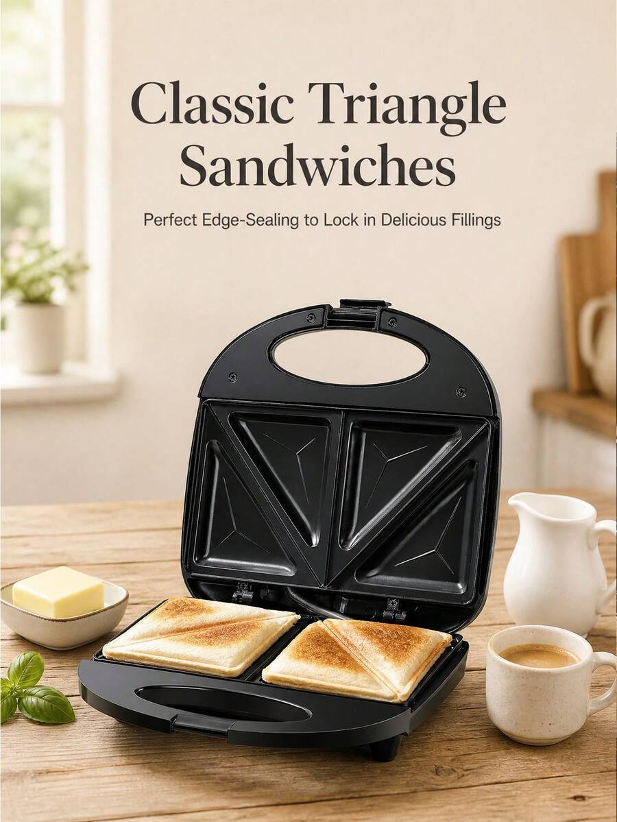 SCISHARE 1 Pc 23x23x7.5cm 750W Sandwich Maker, Equipped With Non-Stick Ceramic Plates Double-Sided Heating | Even Heating | Easy-To-Clean Electric Grill, Convenient For Making Breakfast And Snacks. Compact Design, Non-Slip Bottom, Ideal For Home And Office.