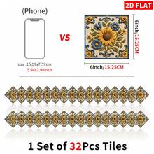 8/16/32/64pcs 6-Inch Vintage Floral Tile Stickers, Self-Adhesive Removable Wall Decals For Kitchen, Bathroom And Home Decor - C - View 22