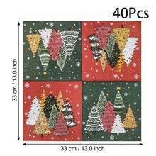 20/40/60pcs Merry Christmas Disposable Paper Napkins, Double-Layer Green & Red Snowflake Christmas Tree Print, Holiday Table Decor, Suitable For Winter Holiday Parties, Christmas Family Gatherings, New Year Celebrations, 6.5*6.5 Inches - Multi-color - View 11