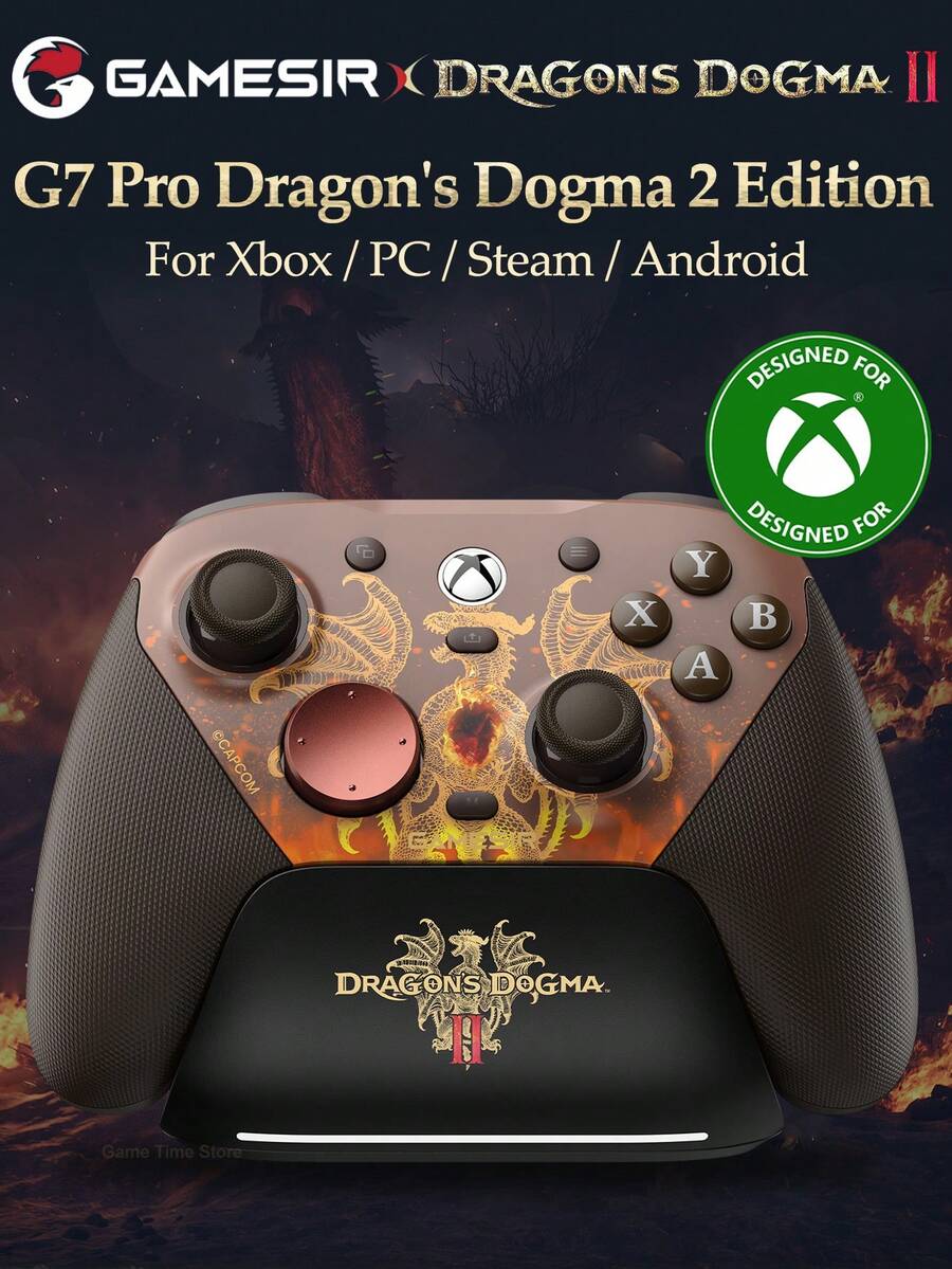 GameSir G7 Pro Aimlabs Dragon's Dogma 2 特別版遊戲手柄，Compatible with Xbox、PC、Steam 及 Android 遊戲控制器，配備 Mag-Res TMR 搖桿、霍爾效應類比扳機、6 軸陀螺儀、1000Hz 採樣率，以及有線／2.4GHz／藍牙三模式連接功能