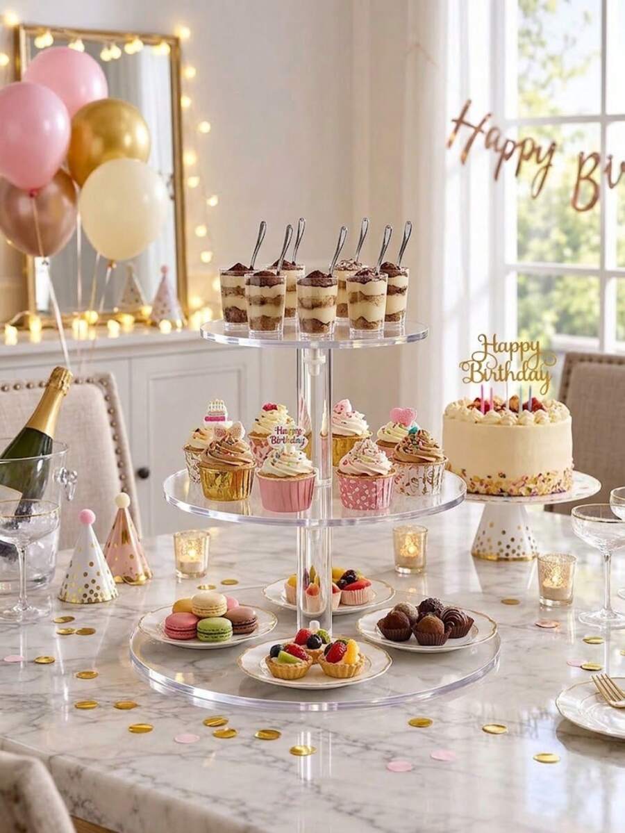 1pc 2/3/4/5 Tier Round High Transparency Acrylic Cake Stand, Detachable Dessert Display Rack, Multi-Layer Round Plate Dessert Stand, Suitable For Wedding, Wedding Banquet, Birthday Party, Afternoon Tea Break Macaron Dessert Display, Gift Box Dessert Tower Storage Rack, High Transparency Crystal Texture Thickened Pillar Detachable Assembly Multi-Layer Storage Display Rack, Christmas, Halloween, Thanksgiving, New Year Party Gathering Festival Event Decoration - View 1