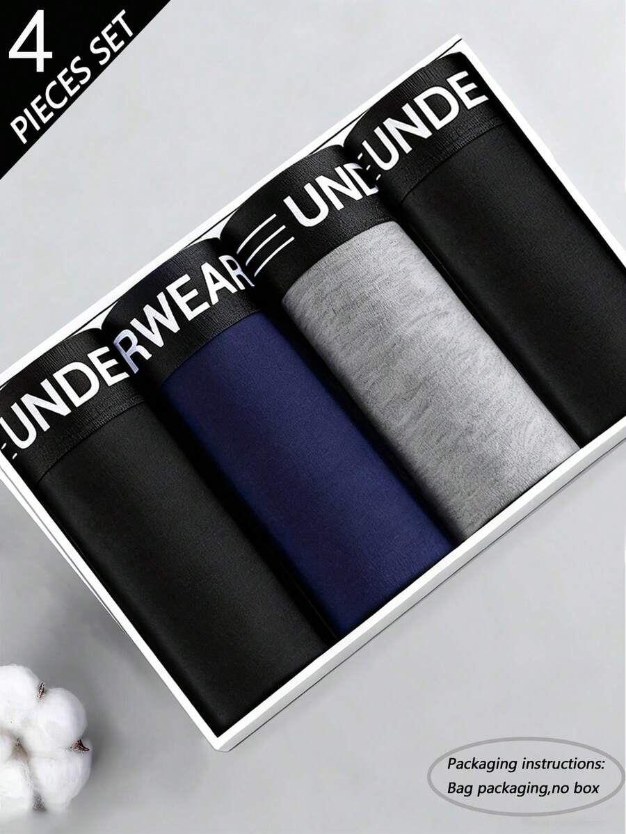 4pcs Men's Underwear, Medium Elasticity, Men's Boxer Briefs Basic Style, Fashion Gift Underwear, Men's Briefs