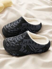 Unisex Flat Half-Covered Retro Style 3D Printed Round Toe Full-Covered Home Slippers, Fashionable Versatile Soft Comfortable Women's Slippers, EVA Water-Resistant Lightweight Men's Indoor Slippers - Black - View 6