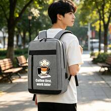 Coffee Cup Pattern Campus Backpack For Boys, White Text Print, Business Backpack, Multi-Color Options, Girls Backpack, Suitable For Campus, Short Trips, Student Campus, Daily Commute And Work, All-Season Large Capacity Compartment Can Store Laptop And Various Learning Supplies - Backpack - View 8