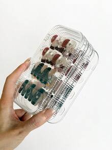 3-Fold Transparent Nail Art Storage Box, Flip-Top Multi-Compartment Portable Nail Art Box, Suitable For Wearable Nail Storage, Display And Various Occasions - Multicolor - View 6
