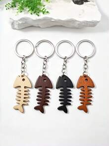 New Hot-Selling Handmade DIY Solid Color Wooden Fish Keychain 1pc, Creative Wooden Fish Bone Keychain Pendant, Creative Holiday Gift For Lovers And Friends, Creative Gift For Girlfriend, Holiday Gift, Phone And Car Accessories Key Ring, Holiday Creative Small Gift For Giving, Event Gift - Multicolor - View 2