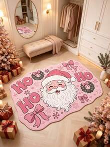 1pc Pink Santa Claus Rug, Plush Velvet, Decorative Rug, Bedroom Decor, Small Rug, Carpet, Home Decor, Living Room Rug, Living Room Small Rug, Bedroom Rug, Living Room Home Decor - Multicolor - View 4