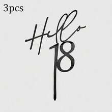 1pc/3pcs/6pcs Black Acrylic "Hello" Age 18/12/30/40/50/60 Personalized Birthday Cake Topper Decoration Picks, Suitable For Birthday Party Cake Decor - Multicolor - View 21