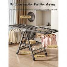 Foldable 2-Tier Metal Clothes Drying Rack With Concealed Wheels, Large 140 Cm Freestanding Laundry Dryer, Space-Saving Flat-Folding Design, Durable Grey Indoor/Balcony Dryer For Apartments, Dorms, And Homes - 140*45*90cm - View 3