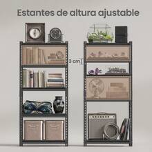 SONGMICS Estantería de Almacenamiento, 5 Niveles, Juego de 2, Montaje sin Tornillos, Estantes Ajustables, 30 x 75 x 150 cm, Plata - Ver 7