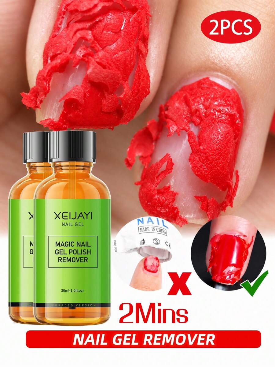XEIJAYI 2 قطعة 30 مل، مزيل طلاء أظافر جل، مزيل طلاء أظافر متوافق مع UV/LED، للاستخدام في الصالون والمنزل DIY مانيكير
