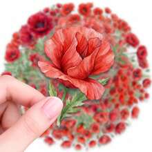 50pcs Poppy Flower PET Stickers, Suitable For Decorating Journals, Phone Cases, Notebooks, Tablets, Skateboards, Guitars, Party Packaging, Water Bottles And Luggage - Multicolor - View 4