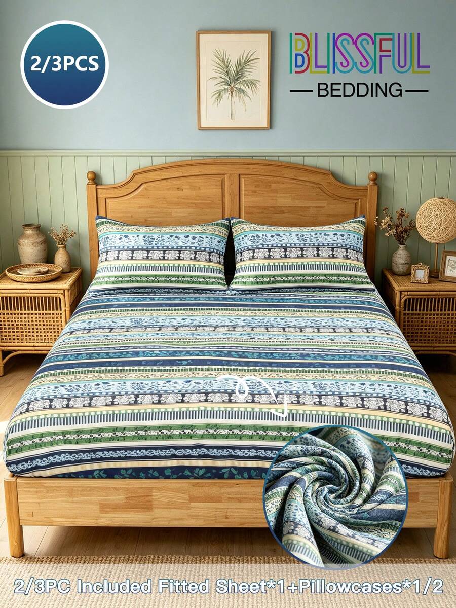 Bộ ga giường phong cách Bohemian Blissful 2/3 món, tươi mới, phù hợp cho phòng ngủ, phòng khách, ký túc xá (chăn ga gối cho nam và nữ), bộ gồm: 1 ga chun + 1/2 vỏ gối (không bao gồm ruột) - Nhiều màu - Xem 1