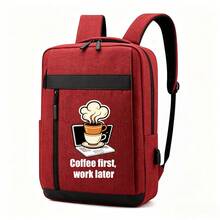 Coffee Cup Pattern Campus Backpack For Boys, White Text Print, Business Backpack, Multi-Color Options, Girls Backpack, Suitable For Campus, Short Trips, Student Campus, Daily Commute And Work, All-Season Large Capacity Compartment Can Store Laptop And Various Learning Supplies - Backpack - View 6