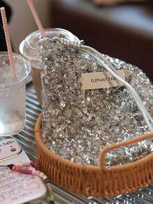 Premium Luxury Heavy Embellished Silver Sequin Shoulder Adjustable Strap Phone Bag Niche Design Mini Crossbody Small Bag For Women - Silver - View 5