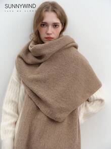 1pc Women's Solid Color Polyester Fashion Soft Knitted Scarf For Daily Use - Camel - View 2