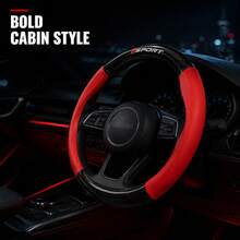 1pc Sporty Carbon Fiber Texture Car Steering Wheel Cover With Inner Ring, 14.5-15 Inch Universal Red & Black Leather Steering Wheel Protector, Breathable Anti-Slip Durable, All-Season Car Interior Accessory - Multicolor - View 11