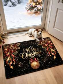 1pc Black & Gold Merry Christmas Welcome Doormat, Small Rug, Welcome Mat, Carpet, Floor Mat, Outdoor Doormat, Kitchen Rug, Home Decor, Front Door Mat, Area Rug, Outdoor Mat, Home Decor, Area Carpet, Garden Rug, Washable Carpet - Multicolor - View 4