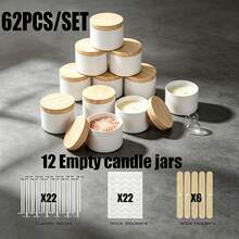 62pcs DIY Candle Making Kit, 12pcs 4oz White Empty Candle Jars With Wood Grain Lids, Includes 22pcs Candle Wicks, 22pcs Wick Stickers, 6pcs Wick Holders, Handmade Candle Craft And Storage Containers - 62pcs/set - View 10