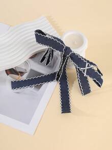 1pc Classic Denim Wavy Ruffle Bow Banana Clip, Fabric Vertical Hair Clip, Autumn/Winter High Ponytail Bun Hair Accessory, Korean Academy Style For Women - Multicolor - View 6