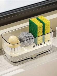 1pc Multifunctional Sink Drain Rack, Countertop Storage Box, Suitable For Sponge, Soap, Brush, Towel, Kitchen Sink Accessory, Dishcloth Holder, Compact Design, Easy To Clean, Durable Plastic, Home Decor Sponge Rack, Gift For Boyfriend, Men's Gift Floating Shelf, Christmas Gift - Multicolor - View 1