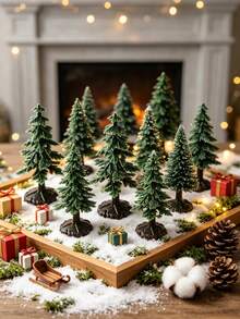 1/5/12Pcs 2.8Inch Artificial Mini Christmas Tree, Mini Model Pine Tree, Plastic Artificial Cedar Tree, Diorama Landscape Tree, Miniature Evergreen Tree, Scenery Layout Model Tree, For Christmas, Home, Sand Table, Fairy Garden, Diorama DIY Craft Decor - Multicolor - View 1