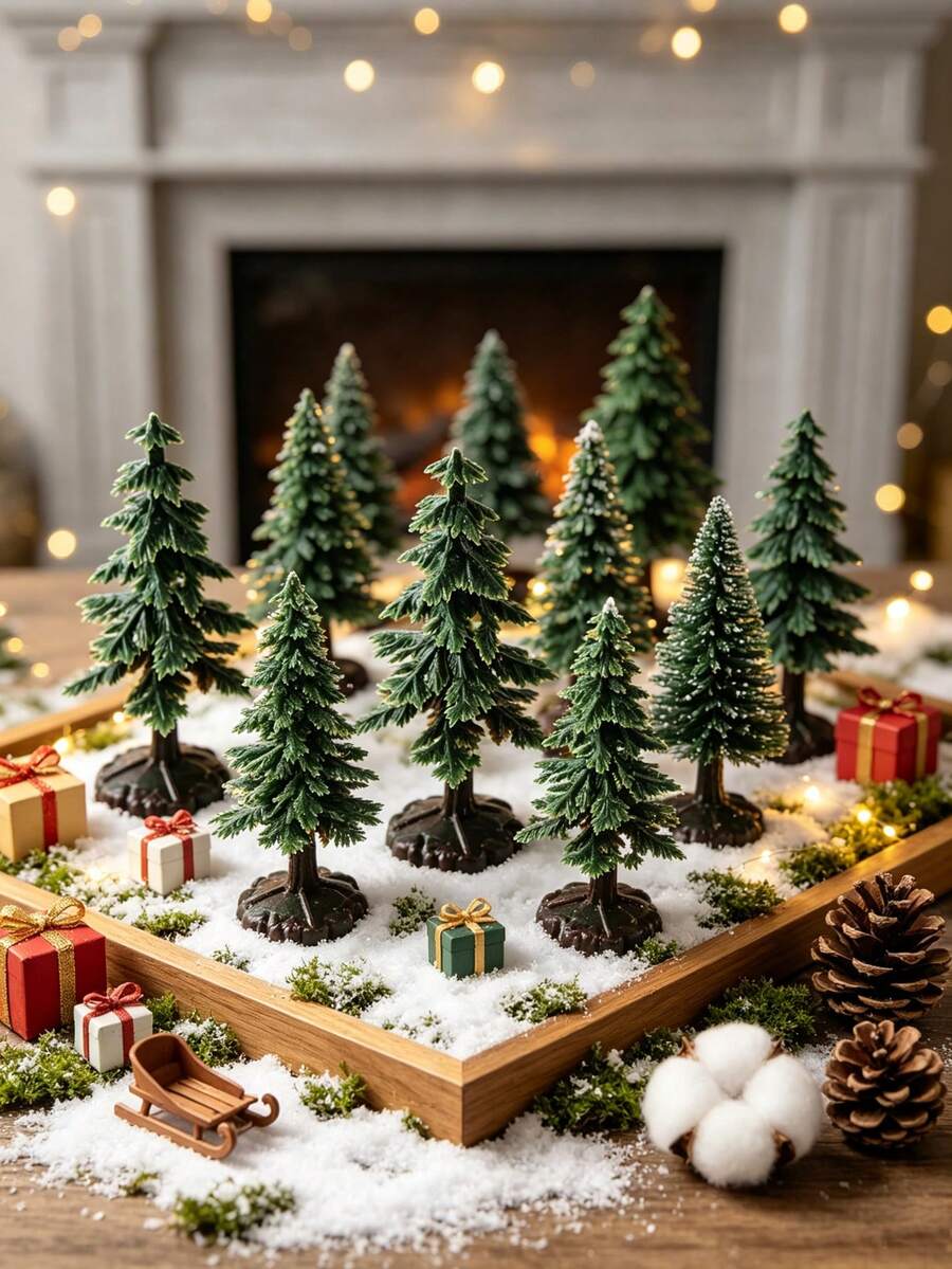 1/5/12Pcs 2.8Inch Artificial Mini Christmas Tree, Mini Model Pine Tree, Plastic Artificial Cedar Tree, Diorama Landscape Tree, Miniature Evergreen Tree, Scenery Layout Model Tree, For Christmas, Home, Sand Table, Fairy Garden, Diorama DIY Craft Decor - Multicolor - View 1